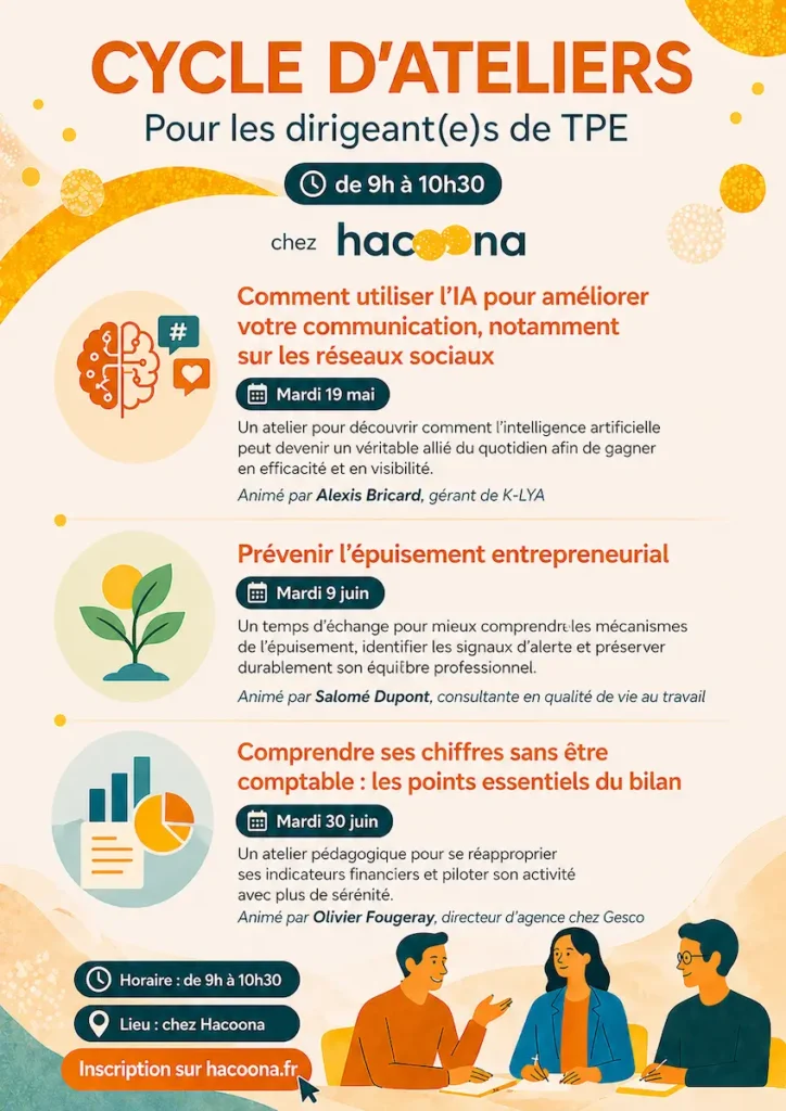 Cycle d'ateliers chez Hacoona - mai et juin 2026